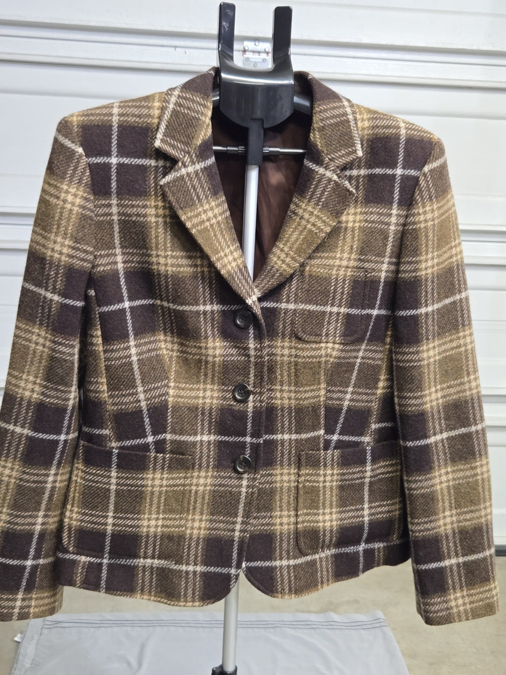Land's End Women's Brown Plaid Wool Blend Blazer Jacket